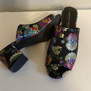 Christian Siriano For Payless Black Metallic Floral Open Toe Mule Sandals.